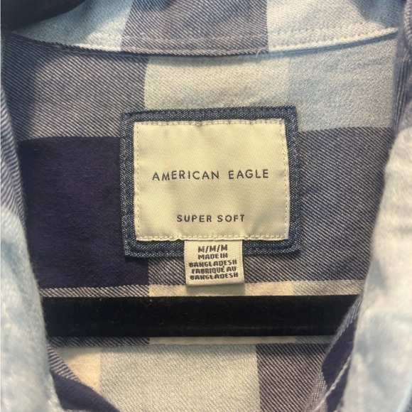 American Eagle Outfitters Navy and Cream Plaid Shirt - Picture 3 of 5